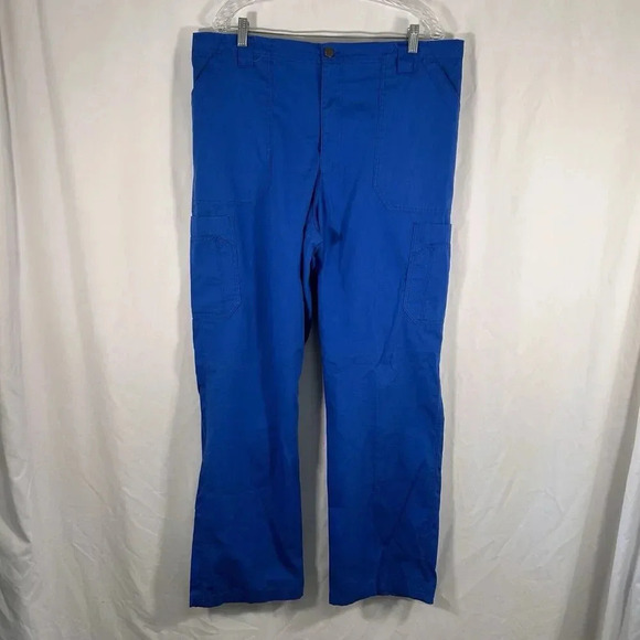 Carhartt Scrub Pants Women XL Tall Blue Stretchy Pockets Button Zip Cotton Blend - Picture 1 of 11